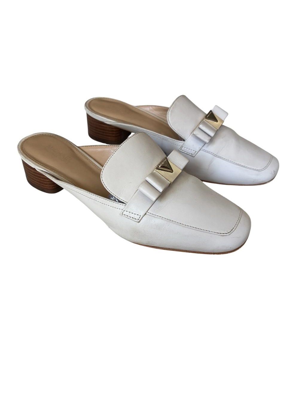 Michael Kors Cream Leather Bow Slip On Mules Loafer Shoes Size 6.5